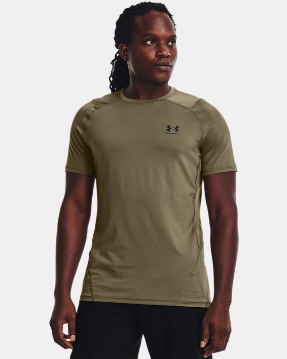 Men's HeatGear® Armour Fitted Short Sleeve, Green, pdpMainDesktop image number 0